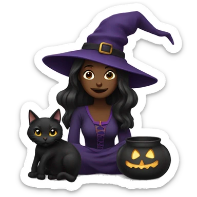 Witch and black cat sticker