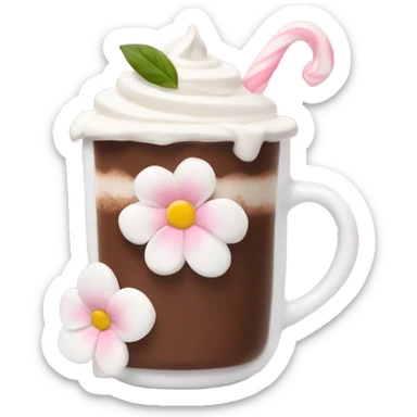 Hot chocolate with pale pink flower and whipped cream sticker