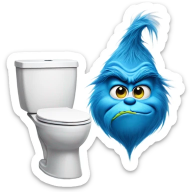 Blue grinch sticking out a toilet  sticker
