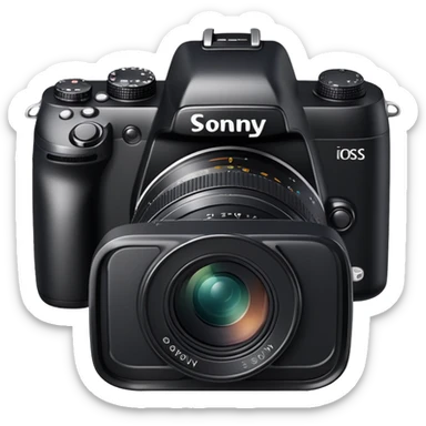 Simple camera design with 'Sony' written on the front, minimal details, compact DSLR camera sticker