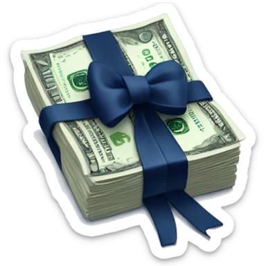 stack of money with navy blue bow sticker