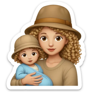 curly Mother with Hats with her baby sticker