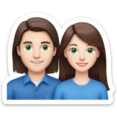 “A pink Polaroid-style photo of a couple: a white woman with long brunette hair and blue eyes, and a white man with short brunette hair and green eyes.” sticker