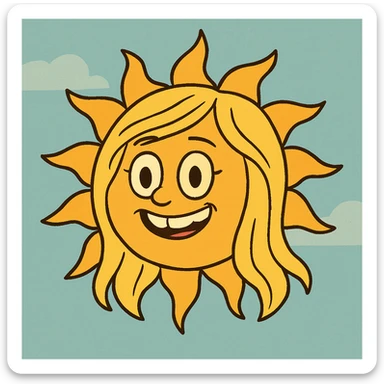 cartoon style smiling sun with blonde hair sticker