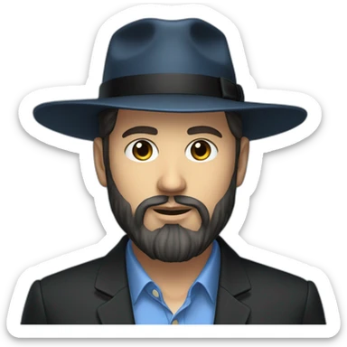 Bearded Hasidic Man in blue button down shirt, blazer, black fedora sticker