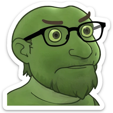 a man with glasses brown hair and a bears sticker