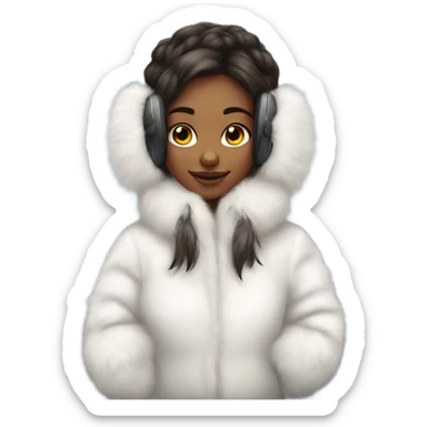 Girl in real white big fluffy fur ear muffs sticker