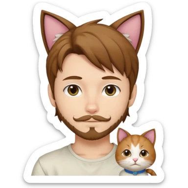 white boy with cat tail with goatee hair and cat ears with brown hair and anime features sticker