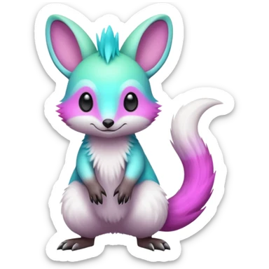 Iridescent Neon Green-Cyan-Magenta-gradients Minccino-Emolga-Numbat-Sergal-fusion-hybrid-animal-creature, full body sticker