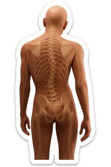 un corpo umano anatomico con spina dorsale anatomica realistica in evidenza e postura storta, iperrealistico 4k sticker