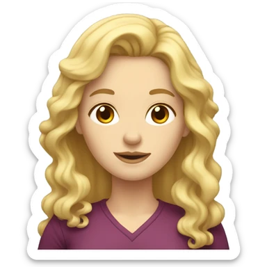 White woman, long hair, blonde hair, wavy hair, on scale sticker
