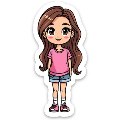 Girly girl with feminine features, long hair, cute outfit sticker
