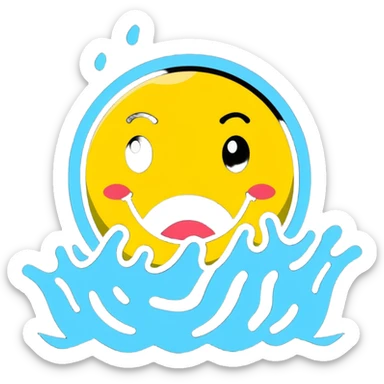 scared smiley face being drowned with so much water sticker