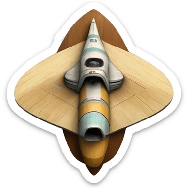 Retro Photographic quality Painted Flying Starship spacecraft wooden  sticker