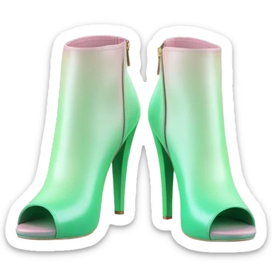 Realistic isolated top view of a pair of pastel green to pastel pink ombre peep toe ankle bootie boots.  sticker