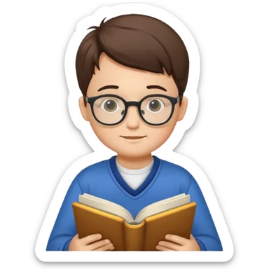 Boy wearing specs and reading books sticker