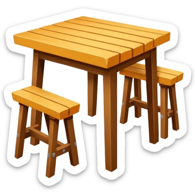 mesa alta color madera natural con bancas altas de color madera natural sticker