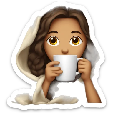 Brunet girl inside a blanket sipping coffee  sticker