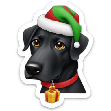 perro salchicha negro pelo corto con gorro de navidad  sticker
