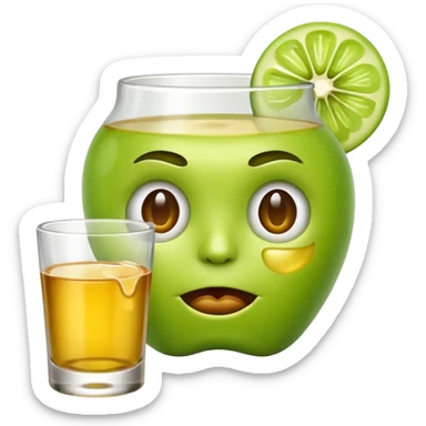 Apple emoji face drinking tequila with bored face sticker