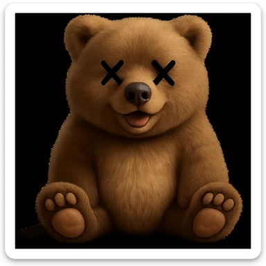 Overlay cartoon X's on the eyes of the bear, keep everything else 100% identical—pose, style, lighting, and background. Maintain the original style and look exactly as in the reference image. sticker