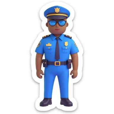 black policeman with navy blue uniform, wearing brown sunglasses, no hat, clean background sticker
