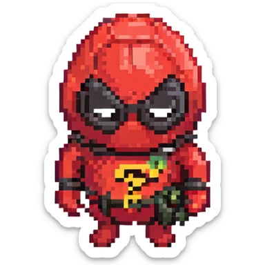 Remove any shadow and restyle the image as a Minecraft-inspired spawn egg with blocky, pixelated features. The egg should have Mr. Incredible's red suit, black mask, and the Incredibles logo clearly visible. Keep the background transparent. sticker