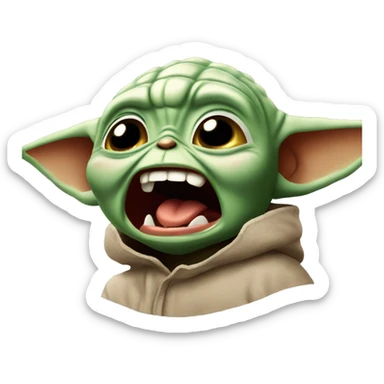 Baby Yoda screams in terrible anger. His whole face is red with rage. sticker