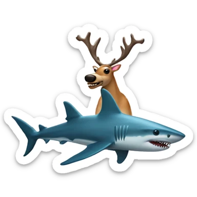 A reindeer with an alien head and a shark fin sticker