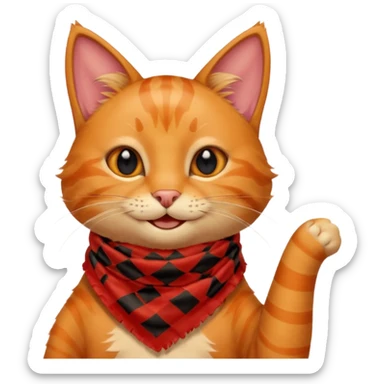 Cat smiling and giving thumbs up, wearing red Checkered Triangle scarf sticker
