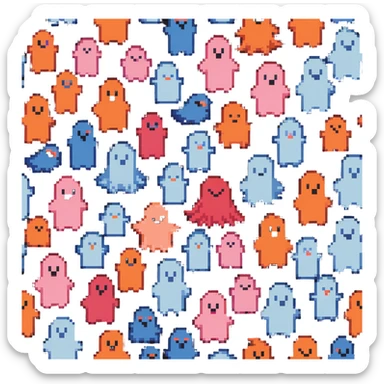 The four classic Pacman ghosts (red, pink, blue, and orange) lined up together sticker