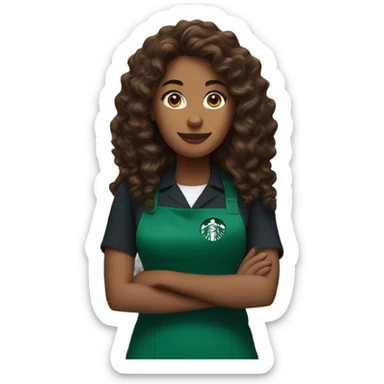 white female starbucks barista with long curly brown hair and blue eyes sticker