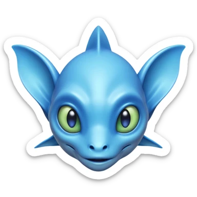 aquatic alien portrait, head and shoulders only, smooth blue skin, fin-like ears, glowing aqua eyes, liquid texture details, 3D cartoon, mobile game icon style, clean background, no text, no watermark
 sticker