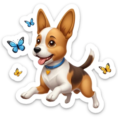 dog chases butterflies sticker