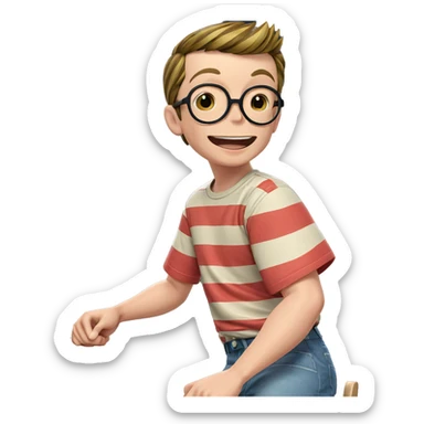 happy boy in striped shirt sticker