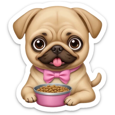 Pug com laço Rosa comendo ração sticker