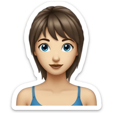 Fille aux yeux bleu brune avec une frange cheuveux long sticker