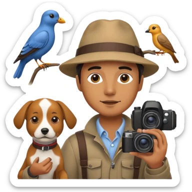 A photographer with his dog photographing birds. sticker