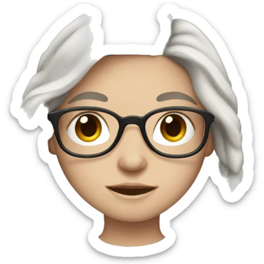 white girl with long grey hair, blue eyes, and glasses sticker