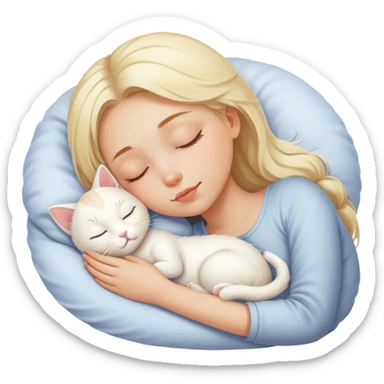 White girl blond hair sleeping with white kitty sticker