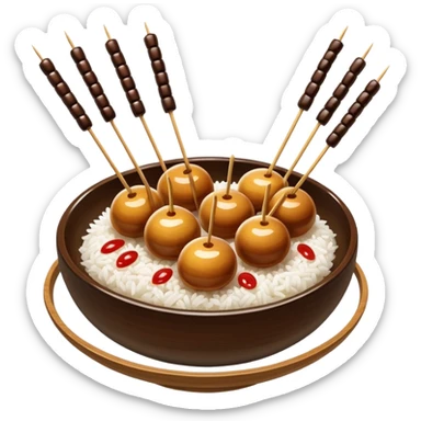 Mitarashi dango with shiny soy sauce glaze drizzled over white rice sticker