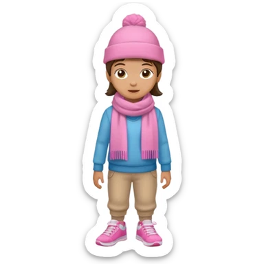 Kid wearing pink hat and scarf, pink sneaker, full body sticker