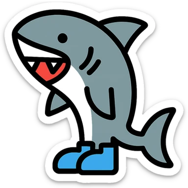 shark with blue shoes color outline icon sticker