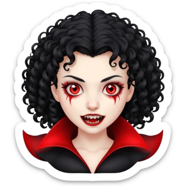 vampiro, cabelos cacheados pretos, pele pálida, olhos vermelhos, sexo feminino sticker