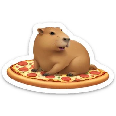little capybara eating a pizza while riding on capybara sticker