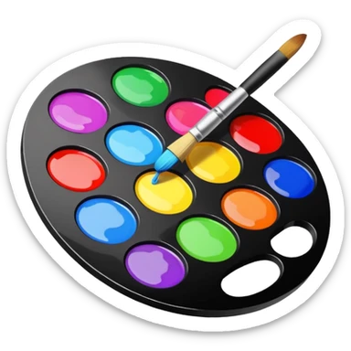 ink palette with colorful ink stains and brush, emoji style sticker