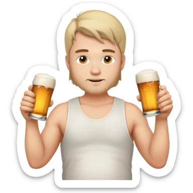 Emoji beauf avec un coupe de cheveux mulet accentué, un ventre vraiment rond, un débardeur et une bière dans la main sticker