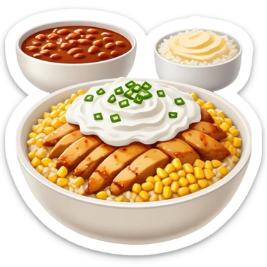 chipotle bowl with chicken white rice corn sour cream and cheese sticker