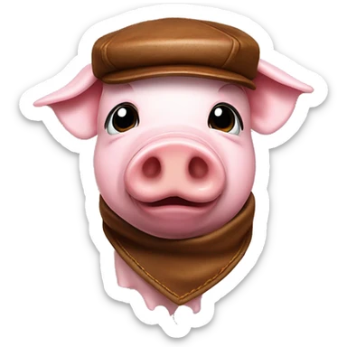 Pig head with leather Muir cap hello bandana around neck sticker