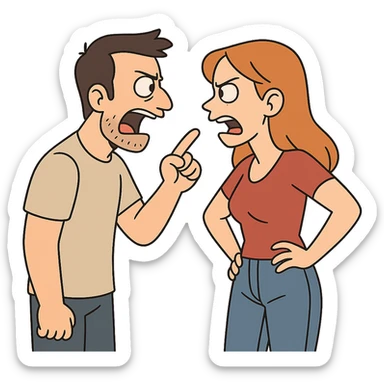 man and woman arguing, bold colors sticker